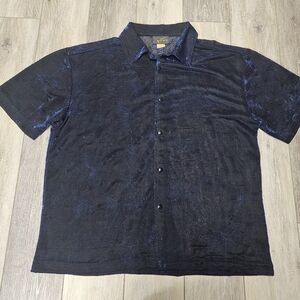 Pop Icon Vintage Y2K Shiny Mesh Sheer Button Up Shirt Blue Men's Large Retro